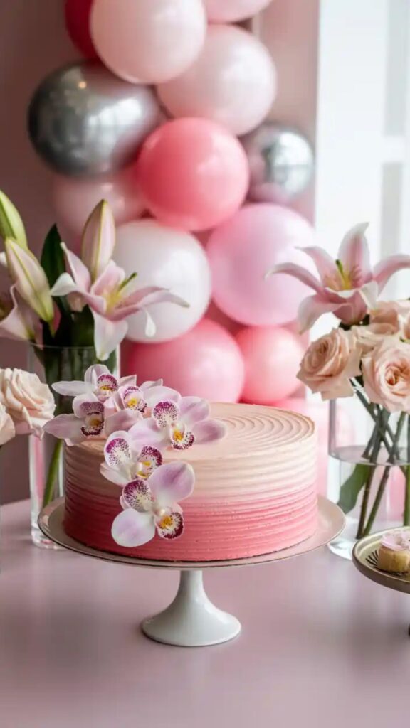 floral birthday table set up