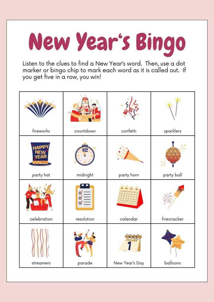 New Year bingo printable