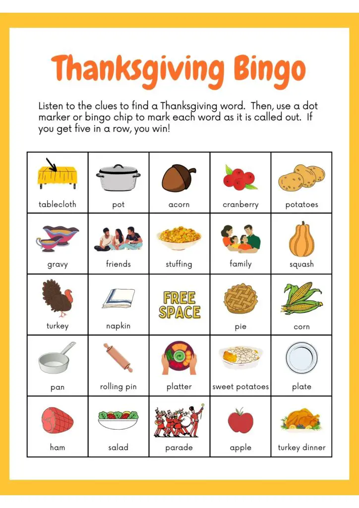 Thanksgiving bingo printable