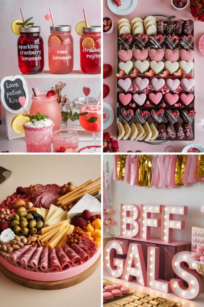 Galentines party drink and dessert station