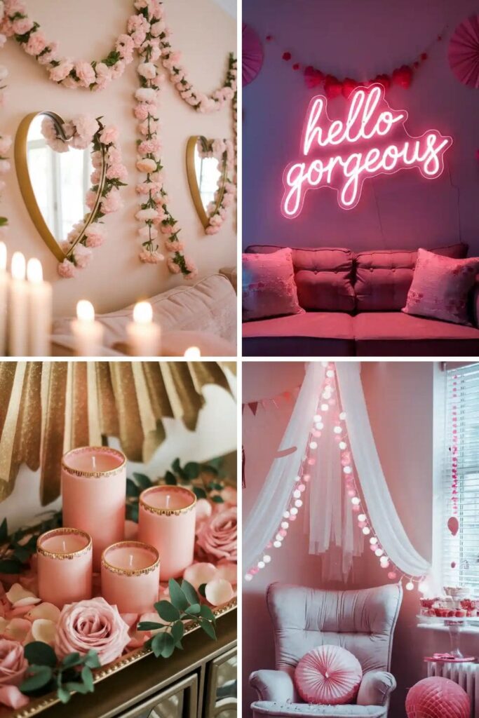 Galentines party lighting decor