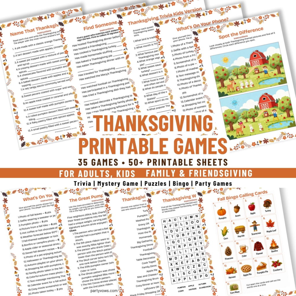 Thanksgiving Printable Games